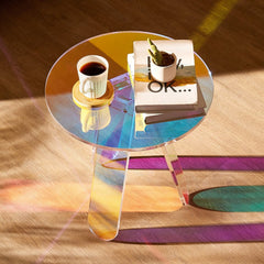 VEVOR Round Iridescent Side Table, Acrylic End Table, Clear Rainbow Acrylic Coffee Table for Drink, Food, Snack used in