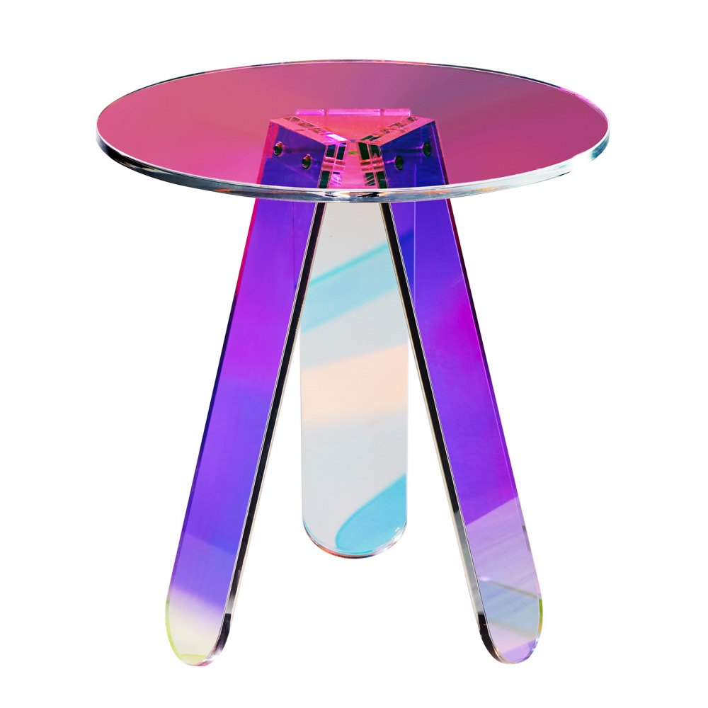 VEVOR Round Iridescent Side Table, Acrylic End Table, Clear Rainbow Acrylic Coffee Table for Drink, Food, Snack used in