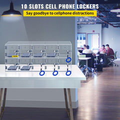 VEVOR Cell Phone Storage Locker, 10 Slots Acrylic Material with Door Locks and Keys, Wall-Mounted Cabinet Pocket Office