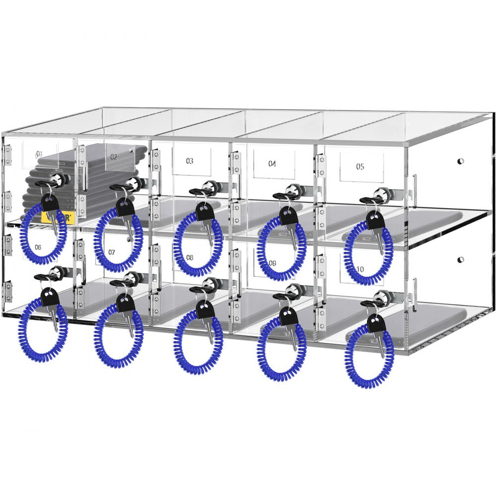 VEVOR Cell Phone Storage Locker, 10 Slots Acrylic Material with Door Locks and Keys, Wall-Mounted Cabinet Pocket Office