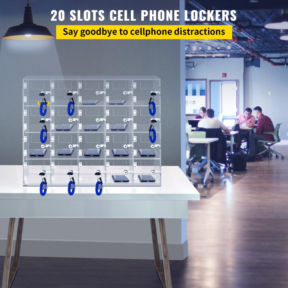 VEVOR Cell Phone Storage Locker, 20 Slots Acrylic Material with Door Locks and Keys, Wall-Mounted Cabinet Pocket Office
