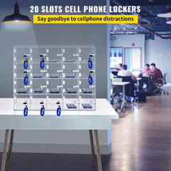 VEVOR Cell Phone Storage Locker, 20 Slots Acrylic Material with Door Locks and Keys, Wall-Mounted Cabinet Pocket Office