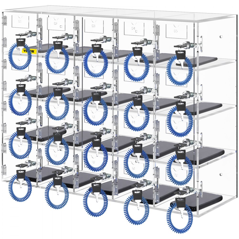 VEVOR Cell Phone Storage Locker, 20 Slots Acrylic Material with Door Locks and Keys, Wall-Mounted Cabinet Pocket Office