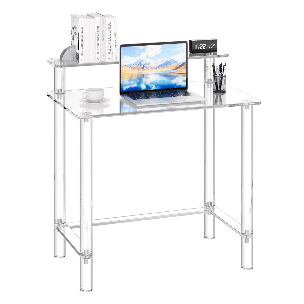 VEVOR Acrylic Table, 2 Tiers Clear Office Desk with Monitor Stand, Acrylic Study Computer Desk, Modern Side End Table