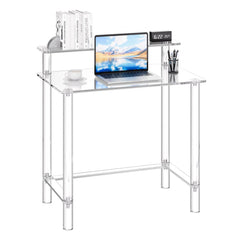VEVOR Acrylic Table, 2 Tiers Clear Office Desk with Monitor Stand, Acrylic Study Computer Desk, Modern Side End Table