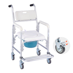 VEVOR Bedside Commode Chair with Wheels, 350 lbs Capacity, 4-in-1 Portable Toilet and Raised Toilet Seat with Padded