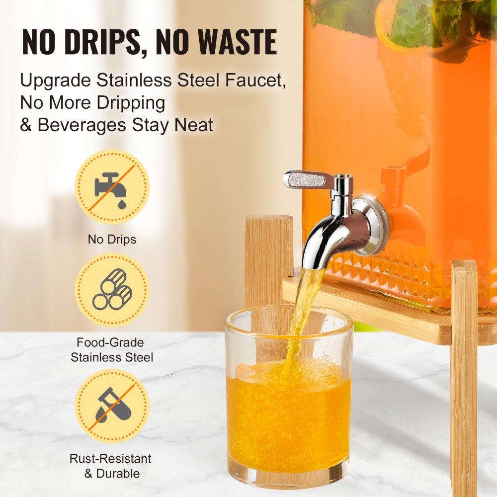 VEVOR Beverage Dispenser, 1.5 Gallon Drink Dispensers for Parties, 2PC,Glass Juice Dispenser with Stand, Stainless