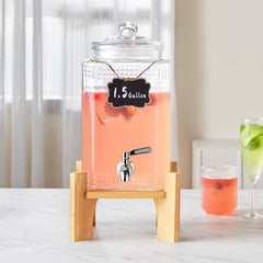 VEVOR Beverage Dispenser, 1.5 Gallon Drink Dispensers for Parties, 2PC,Glass Juice Dispenser with Stand, Stainless