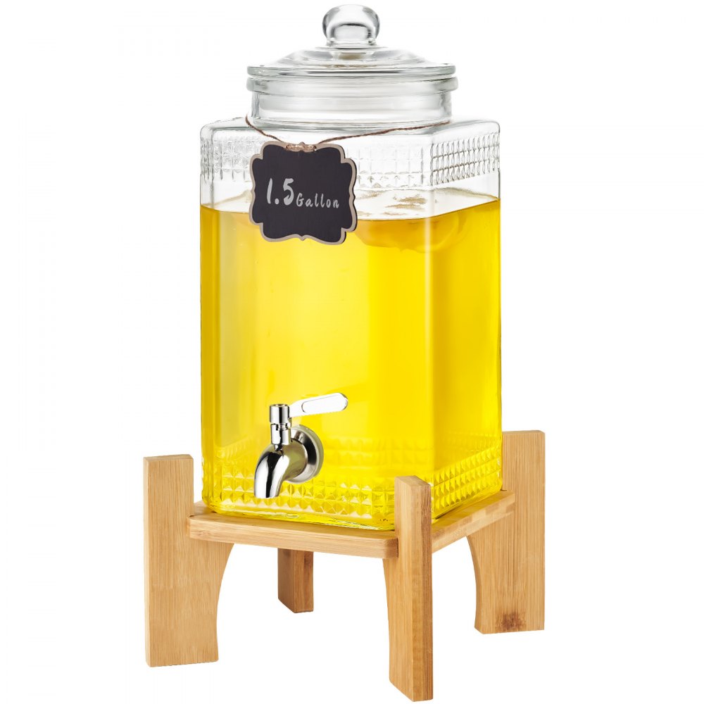 VEVOR Beverage Dispenser, 1.5 Gallon Drink Dispensers for Parties, 2PC,Glass Juice Dispenser with Stand, Stainless