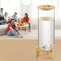 VEVOR Beverage Dispenser, 3.5 Gallon Drink Dispensers for Parties, Glass Juice Dispenser with Wood Stand, Stainless