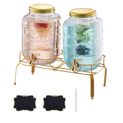 VEVOR Beverage Dispenser, 2 Pack 2 Gallon Drink Dispensers for Parties, Glass Juice Dispenser with Metal Stand