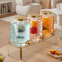 VEVOR Beverage Dispenser, 3 Pack 2 Gallon Drink Dispensers for Parties, Glass Juice Dispenser with Metal Stand