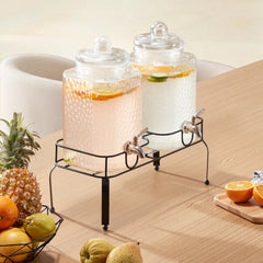 VEVOR Beverage Dispenser, 2 Pack 1.5 Gallon Drink Dispensers for Parties, Glass Juice Dispenser with Metal Stand