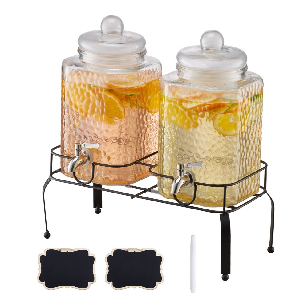 VEVOR Beverage Dispenser, 2 Pack 1.5 Gallon Drink Dispensers for Parties, Glass Juice Dispenser with Metal Stand