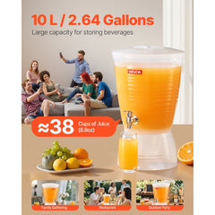 VEVOR Beverage Dispenser, 2.64 Gallon Drink Dispenser for Parties, Plastic Juice Dispensers with Spigot Ice Chamber