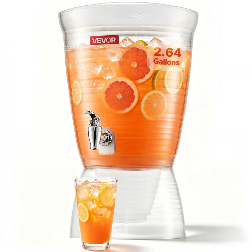 VEVOR Beverage Dispenser, 2.64 Gallon Drink Dispenser for Parties, Plastic Juice Dispensers with Spigot Ice Chamber