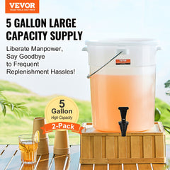 VEVOR Beverage Dispenser, 5 Gallon Drink Dispensers for Parties, Plastic Juice Dispenser with Spigot and Lid, Iced Tea