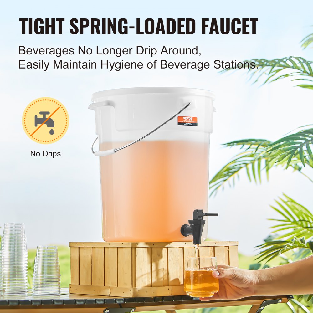 VEVOR Beverage Dispenser, 5 Gallon Drink Dispensers for Parties, Plastic Juice Dispenser with Spigot and Lid, Iced Tea
