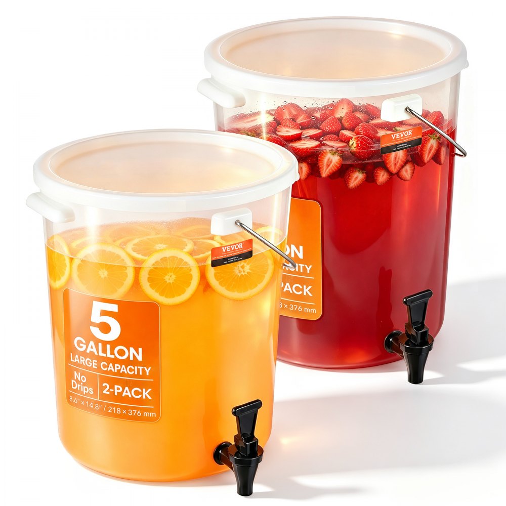 VEVOR Beverage Dispenser, 5 Gallon Drink Dispensers for Parties, Plastic Juice Dispenser with Spigot and Lid, Iced Tea