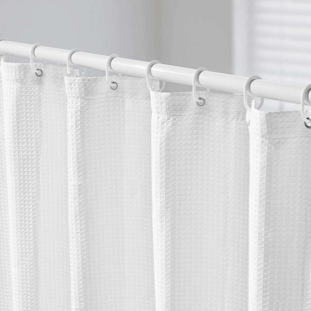 VEVOR White Fabric Shower Curtain, 240 GSM Weighted Waffle Shower Curtains, Polyester Curtain with Rust-Resistant