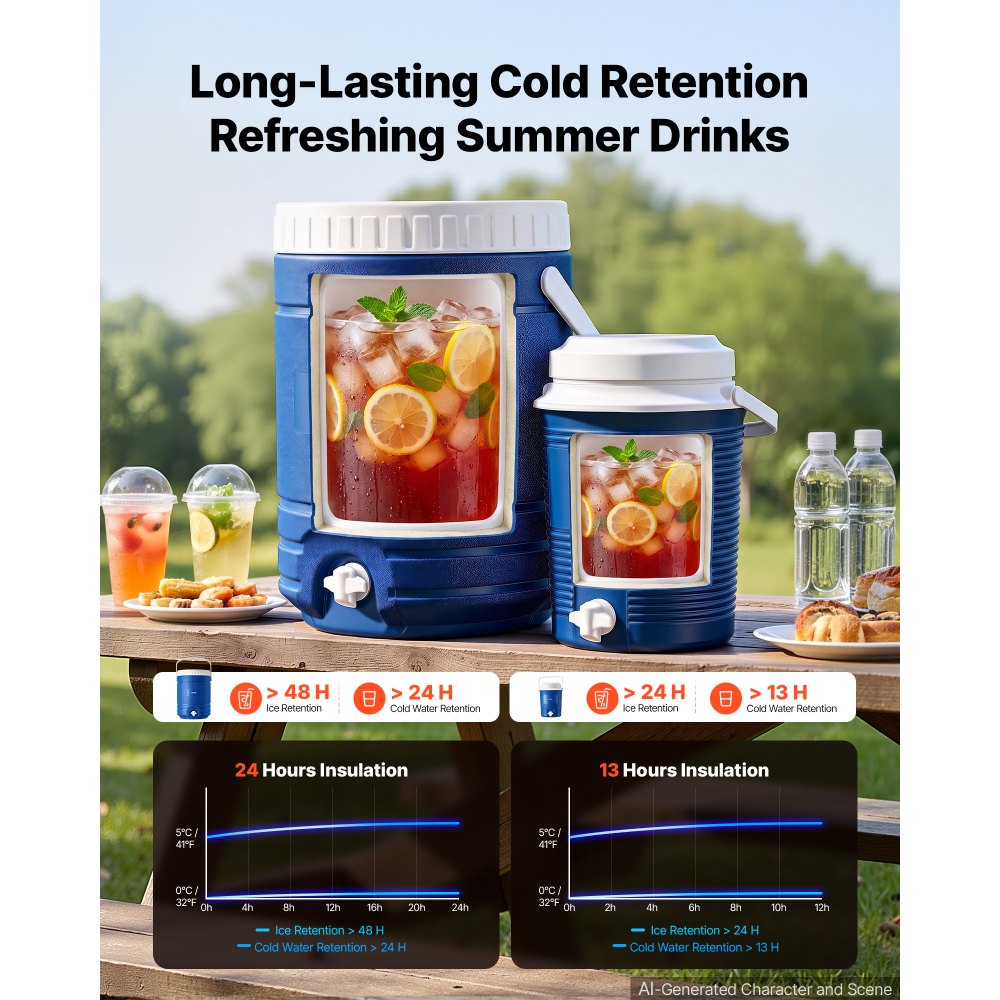 VEVOR Insulated Beverage Dispenser 2 Gallon + 4.8 Gallon Beverage Server, for Camping Outdoor Event Parties, Leakproof