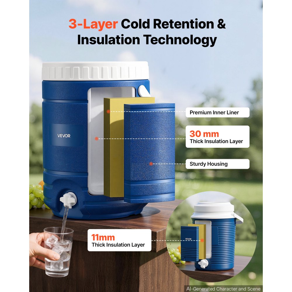 VEVOR Insulated Beverage Dispenser 2 Gallon + 4.8 Gallon Beverage Server, for Camping Outdoor Event Parties, Leakproof