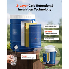 VEVOR Insulated Beverage Dispenser 2 Gallon + 4.8 Gallon Beverage Server, for Camping Outdoor Event Parties, Leakproof