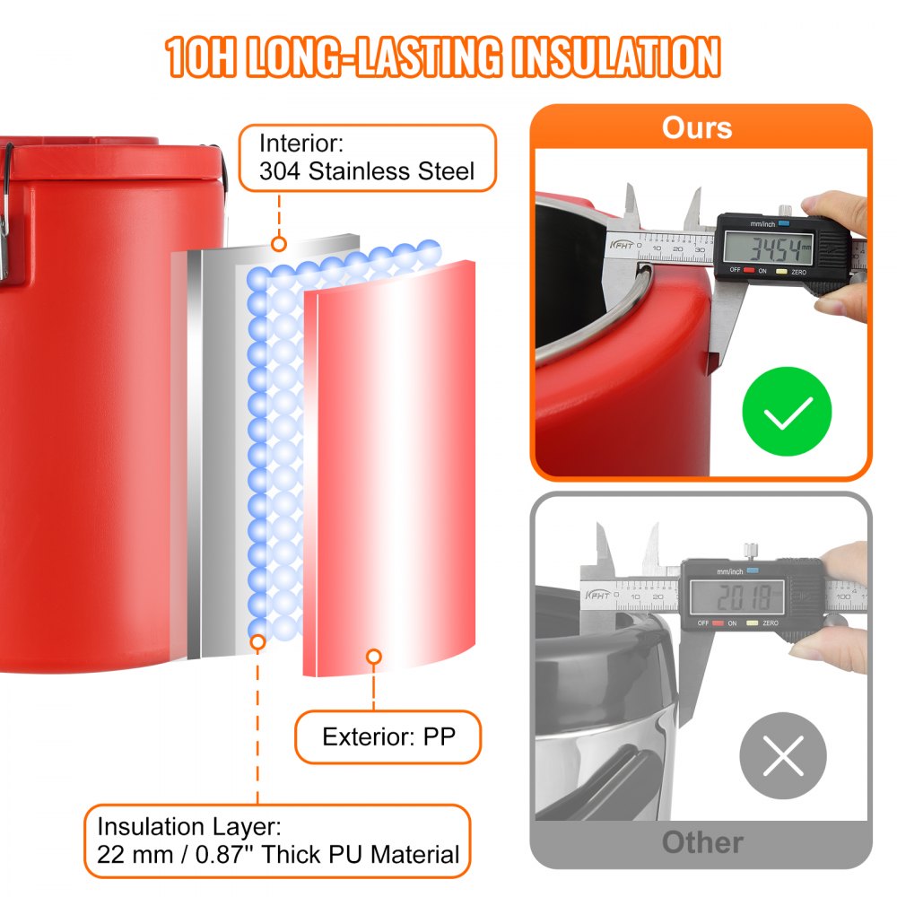 VEVOR Stainless Steel Insulated Beverage Dispenser, 4.5 Gallon 17.2 Liter, Thermal Hot and Cold Drink Server Dispenser