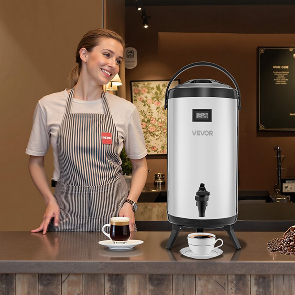 VEVOR Insulated Beverage Dispenser, 2.4 Gal/9.2L Stainless Steel Thermal Drink Server with Spigot & Temp Display