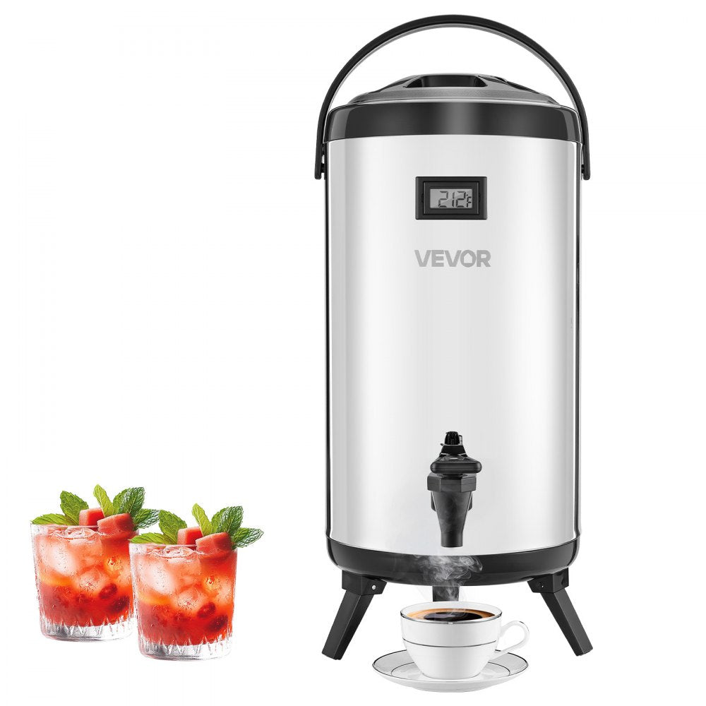 VEVOR Insulated Beverage Dispenser, 2.4 Gal/9.2L Stainless Steel Thermal Drink Server with Spigot & Temp Display