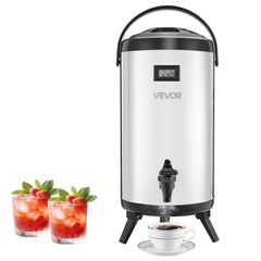 VEVOR Insulated Beverage Dispenser, 2.4 Gal/9.2L Stainless Steel Thermal Drink Server with Spigot & Temp Display