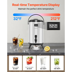 VEVOR Insulated Beverage Dispenser, 3.2 Gal/12L Stainless Steel Thermal Drink Server with Spigot & Temp Display