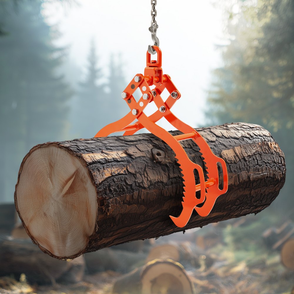 VEVOR 36in Log Lifting Tongs, 4-Claw Log Tongs, Heavy Duty Steel Log Grapple, 3300LBS Lifting Capacity, Swivel Log