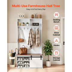 VEVOR Hall Tree with Bench and Shoe Storage, 42" Wide, Entryway Hall Tree with Bench, Hanging Hooks, Storage Shelves