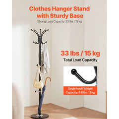 VEVOR Freestanding Coat Rack, Metal Coats Rack Stand with Umbrella Holder, Stable Marble Base & 14 Hooks, Hall Coat