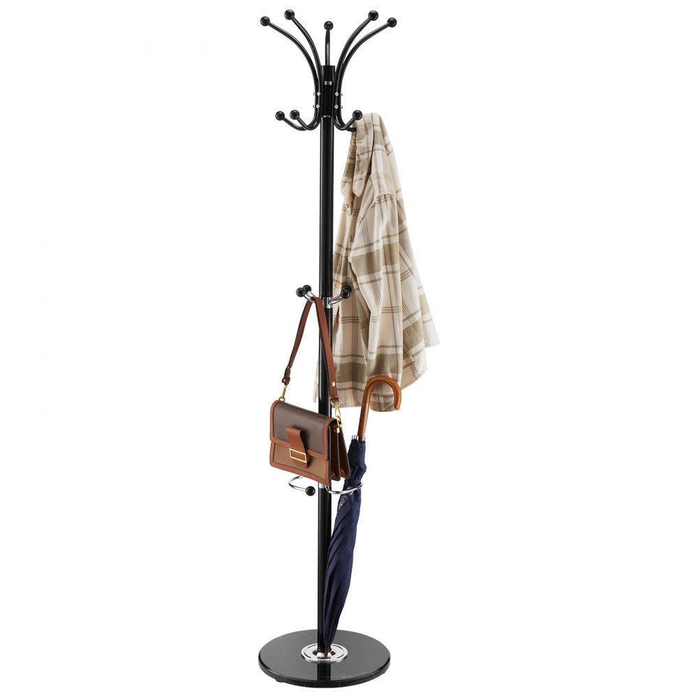 VEVOR Freestanding Coat Rack, Metal Coats Rack Stand with Umbrella Holder, Stable Marble Base & 14 Hooks, Hall Coat