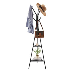 VEVOR Coat Rack, Freestanding Coats Rack Stand with 2 Shelves & 6 Hooks, Free Standing Hall Coat Tree for Entryway