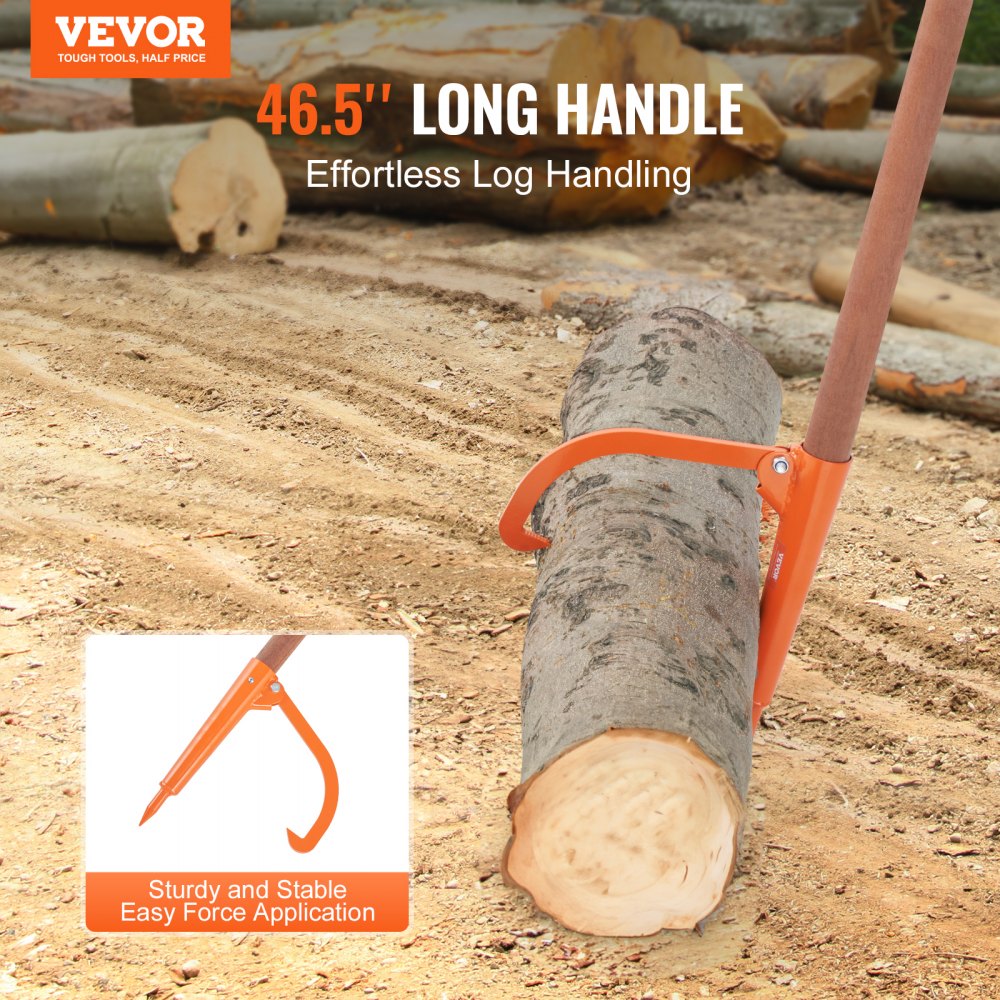 VEVOR Log Peavey, 46.5 in, Wooden Handle Log Lifter, Heavy Duty Log Roller with Max 18 in Opening, Rust-Resistant Log