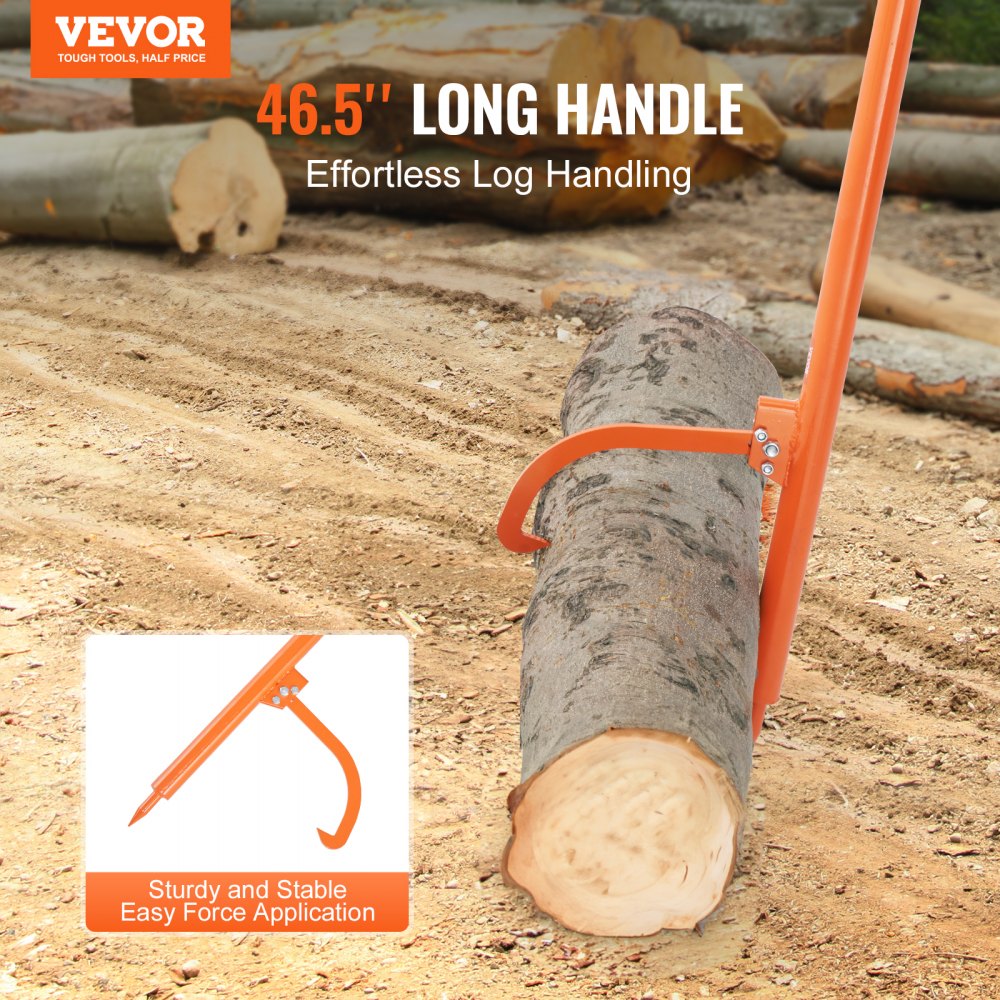 VEVOR Log Peavey, 46.5 in, Metal Handle Log Lifter, Heavy Duty Log Roller with Max 19 in Opening, Rust-Resistant Log