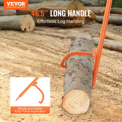 VEVOR Log Peavey, 46.5 in, Metal Handle Log Lifter, Heavy Duty Log Roller with Max 19 in Opening, Rust-Resistant Log