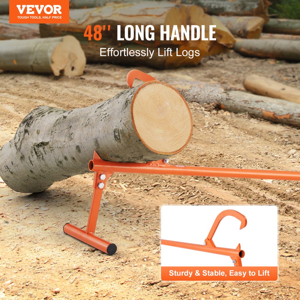 VEVOR Timberjack, 48 in, Heavy Duty Log Lifter with Metal Handle, Log Roller with Adjustable Cant Hook, Logging Tools