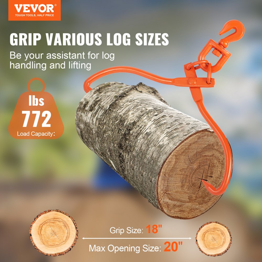 VEVOR Log Skidding Tongs, 18 inch 2 Claw Log Lifting Tongs, Heavy Duty Rotating Steel Lumber Skidding Tongs, 772