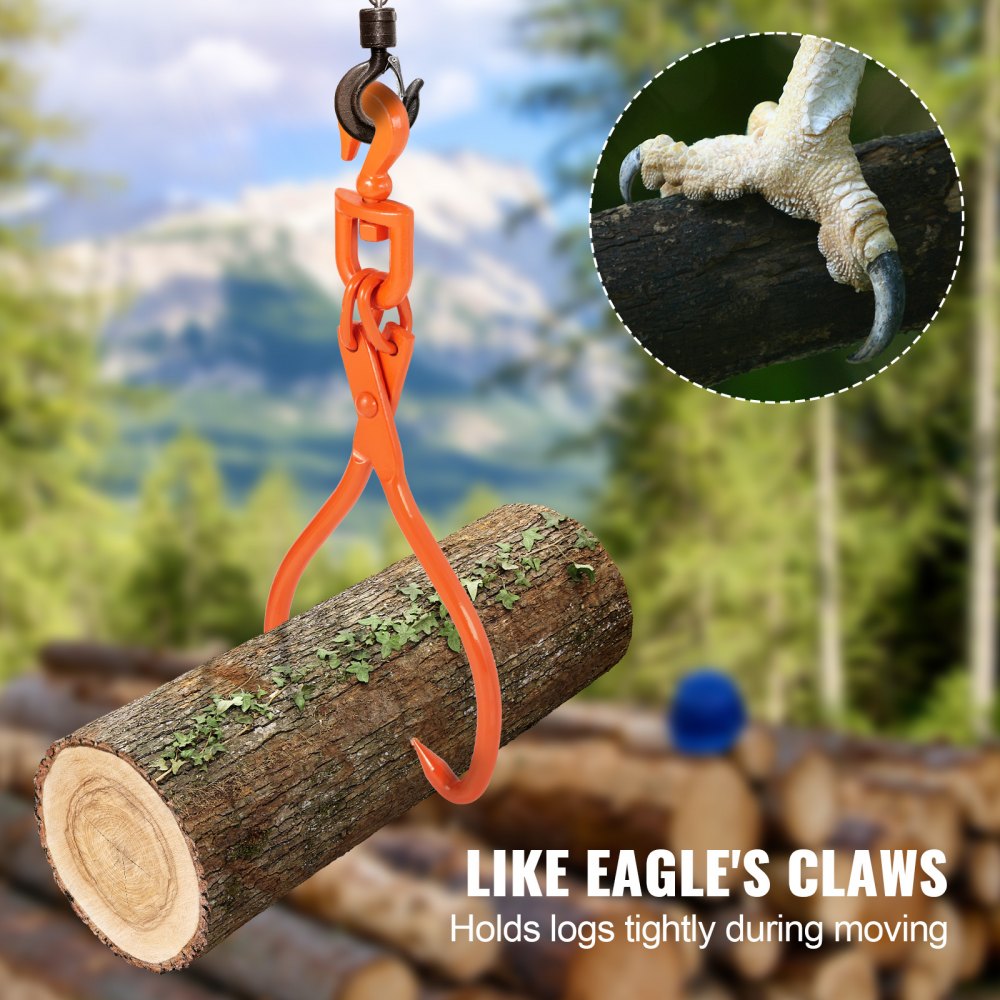 VEVOR Log Skidding Tongs, 18 inch 2 Claw Log Lifting Tongs, Heavy Duty Rotating Steel Lumber Skidding Tongs, 772