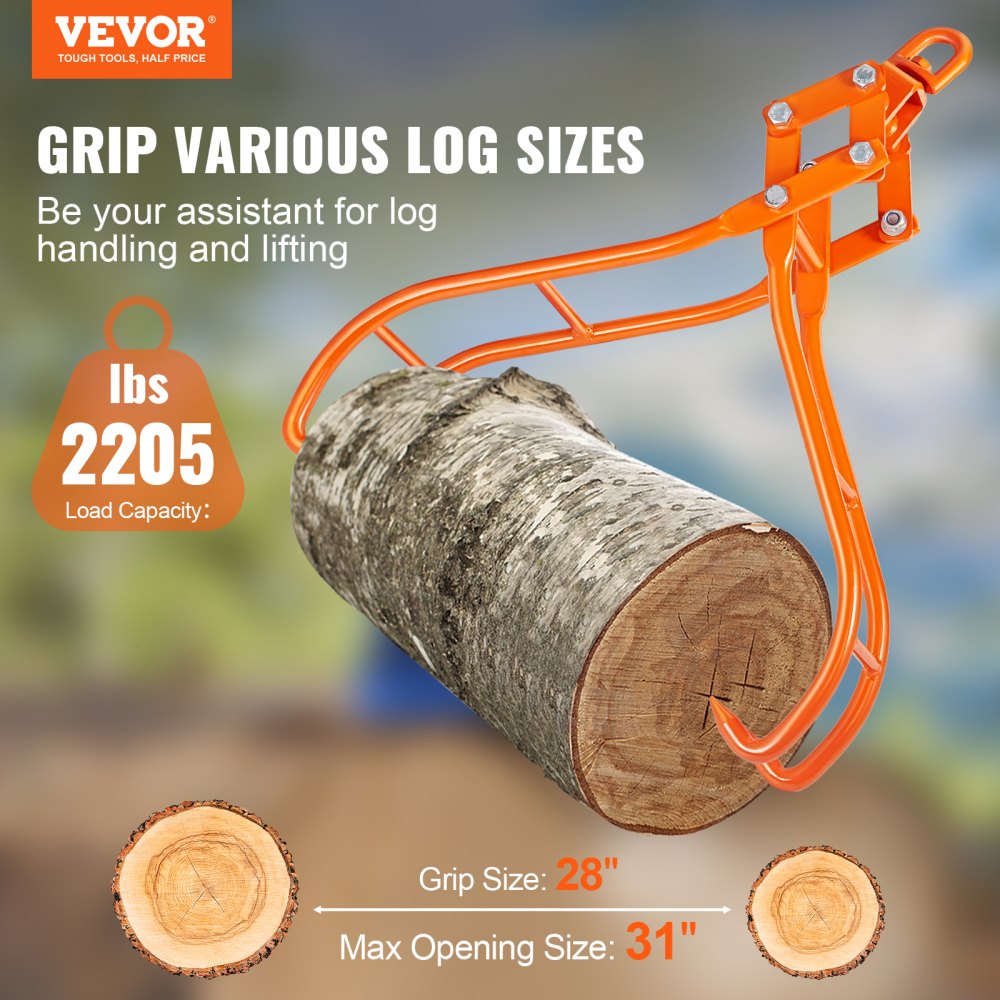 VEVOR Timber Claw Hook, 28 inch 4 Claw Log Grapple for Logging Tongs, Swivel Steel Log Lifting Tongs, Eagle Claws