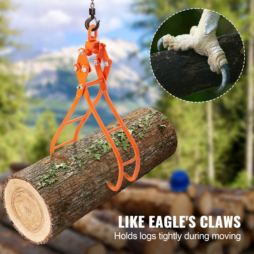 VEVOR Timber Claw Hook, 28 inch 4 Claw Log Grapple for Logging Tongs, Swivel Steel Log Lifting Tongs, Eagle Claws