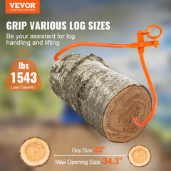 VEVOR Log Skidding Tongs, 32 inch 2 Claw Log Lifting Tongs, Heavy Duty Steel Lumber Skidding Tongs, 1543 lbs/700 kg