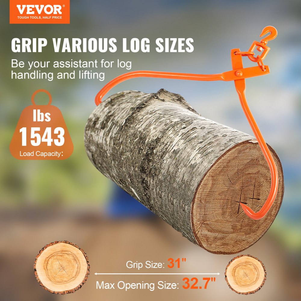 VEVOR Log Skidding Tongs, 32 inch 2 Claw Log Lifting Tongs, Heavy Duty Rotating Steel Lumber Skidding Tongs, 1543
