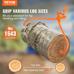 VEVOR Log Skidding Tongs, 32 inch 2 Claw Log Lifting Tongs, Heavy Duty Rotating Steel Lumber Skidding Tongs, 1543