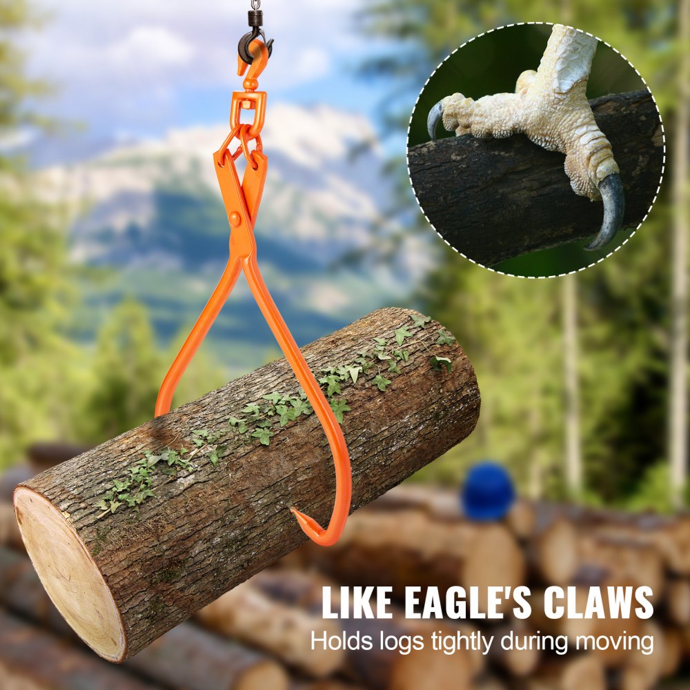 VEVOR Log Skidding Tongs, 32 inch 2 Claw Log Lifting Tongs, Heavy Duty Rotating Steel Lumber Skidding Tongs, 1543