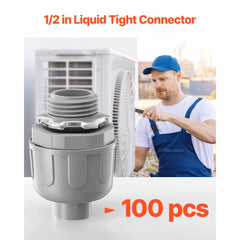 VEVOR 1/2 in 100 pcs Liquid Tight Connector Non-Metallic Conduit Fitting Connector